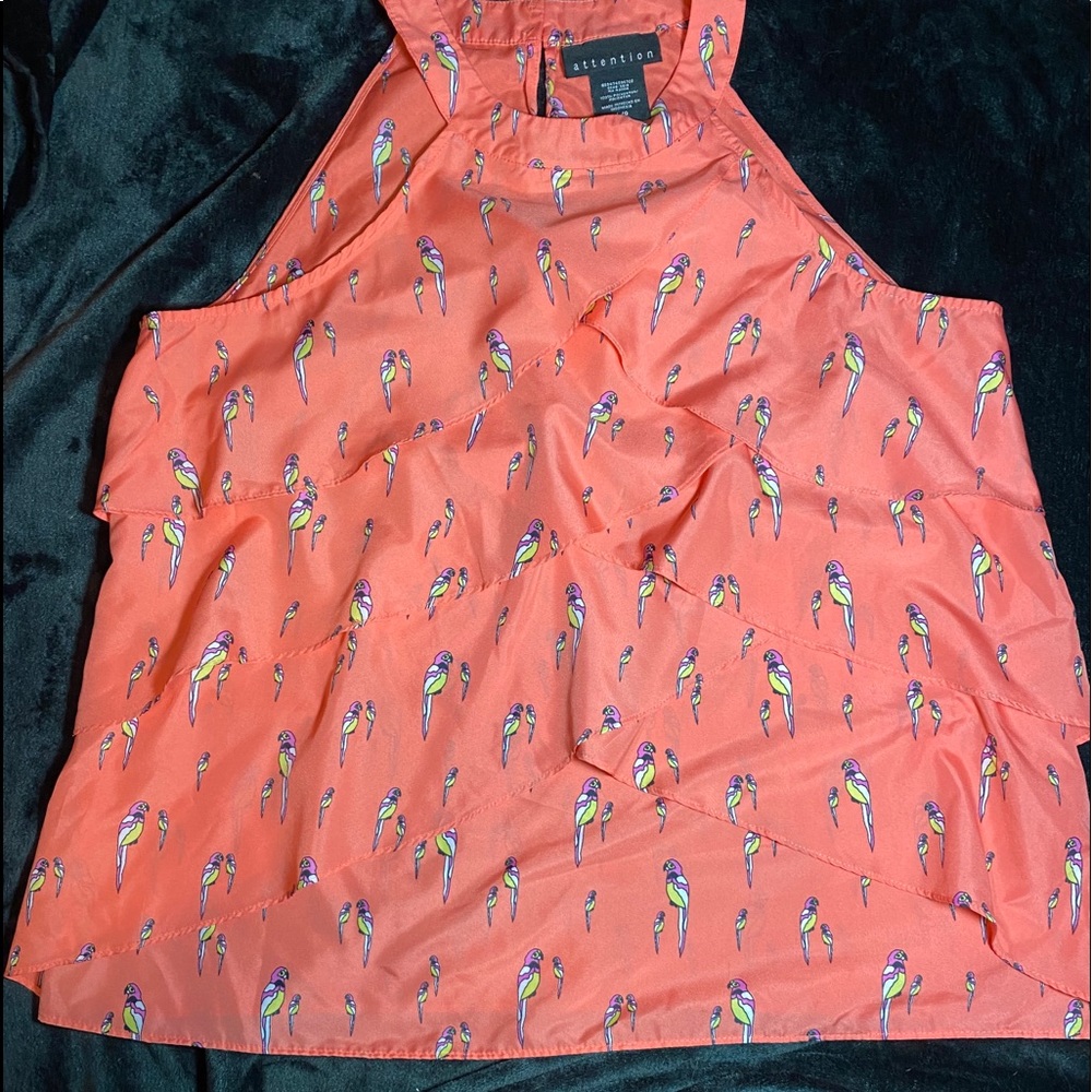 Coral sleeveless parrot blouse